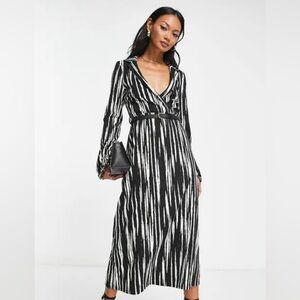 ASOS DESIGN Curve midi wrap dress with belt in mono abstract print